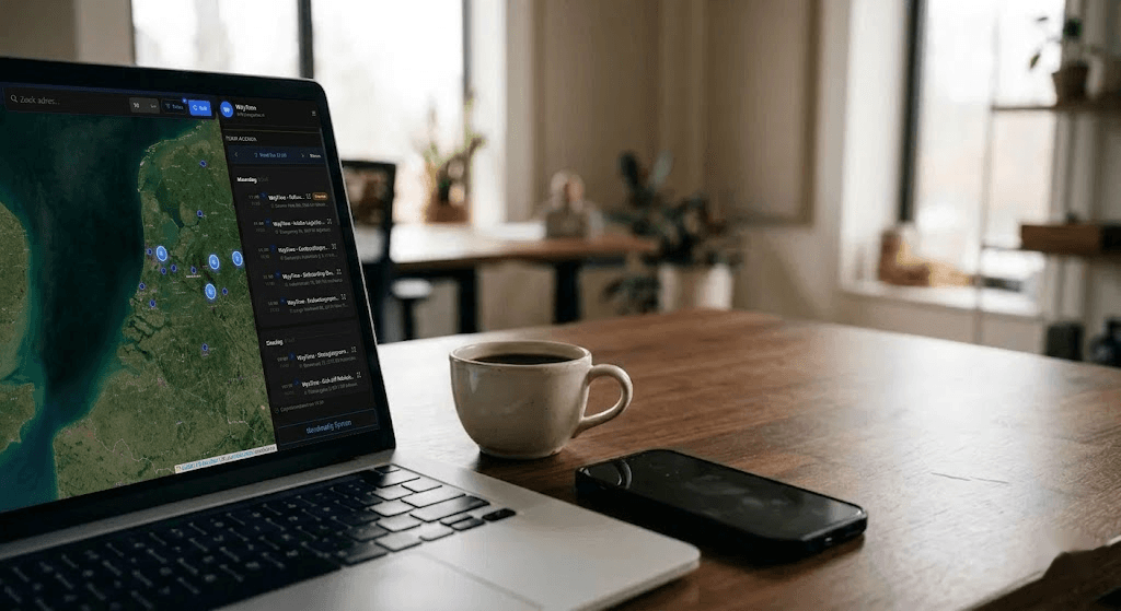 WayTime dashboard op laptop met kaartoverzicht